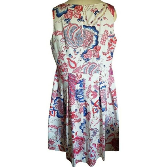 Talbots Dress 12 White Pink Floral Pockets Pleated Fit Flare Boho lined Midi - Picture 4 of 13